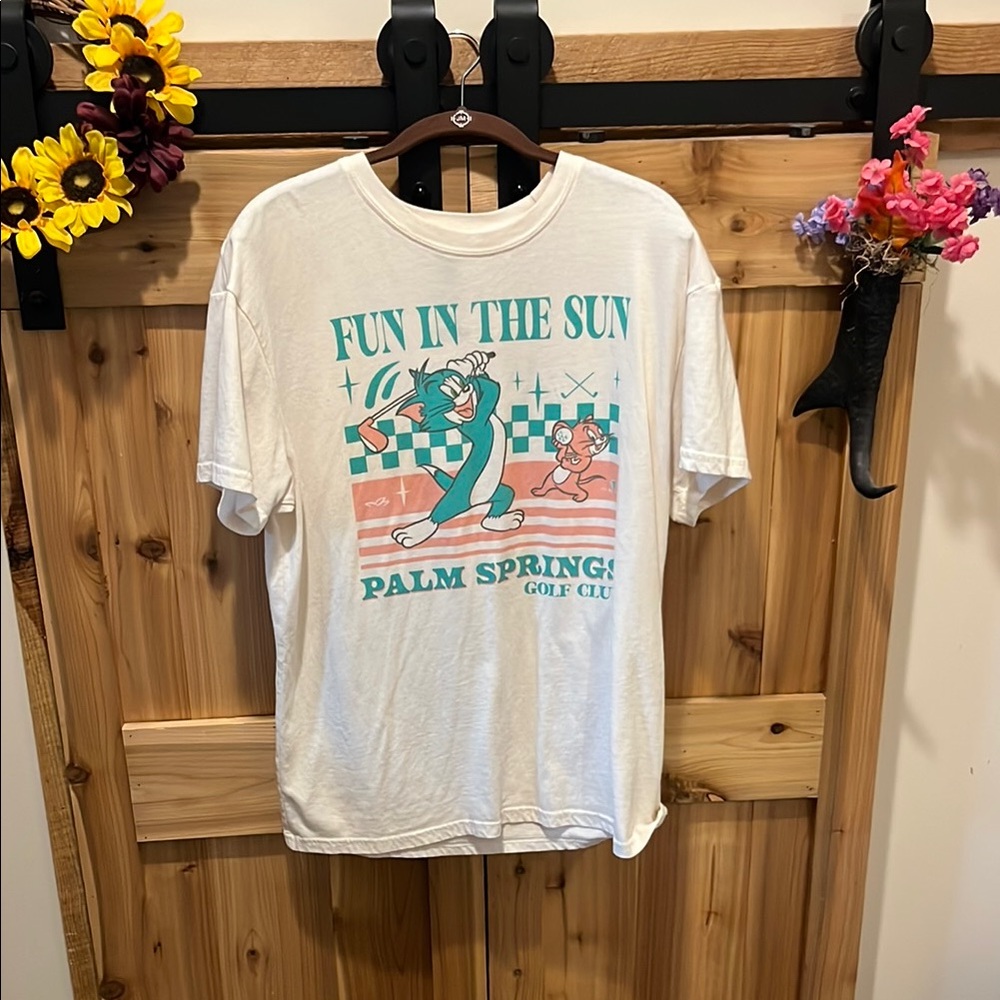 Tom and Jerry Fun in the Sun Palm Springs Graphic Tee - White/Teal